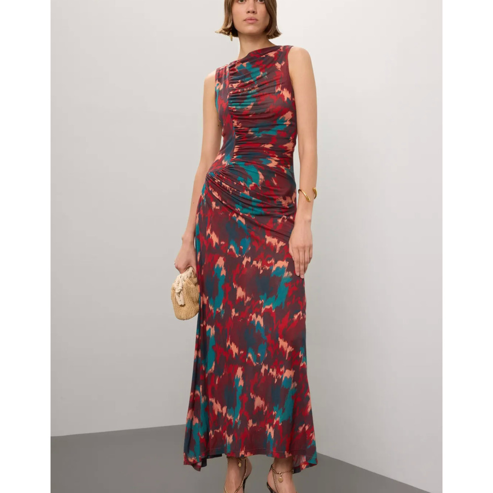 Ulla Johnson Red and Teal Midi Dress